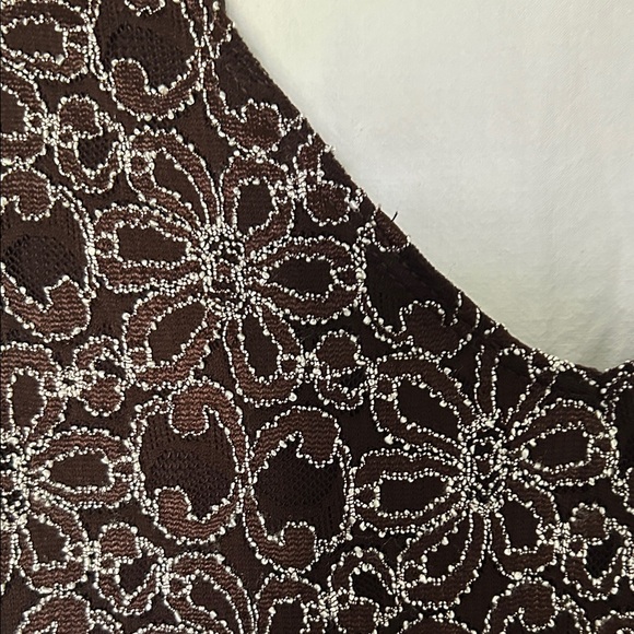Studio Y Chocolate Brown Lace-Trim Hook-Front Tank with Silver Floral Embroidery - Picture 4 of 5